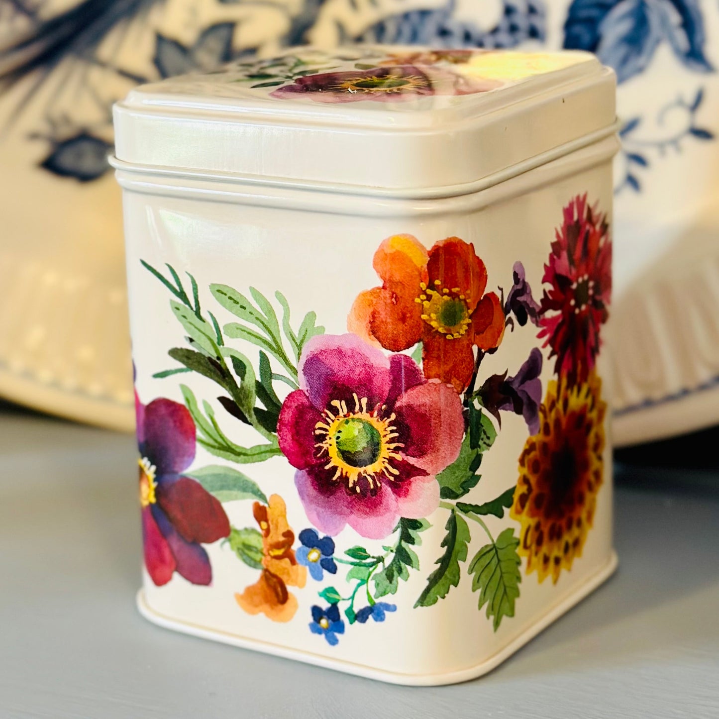 'Garden Flowers' by Emma Bridgewater Small Square Tin - Hollyhock Hill