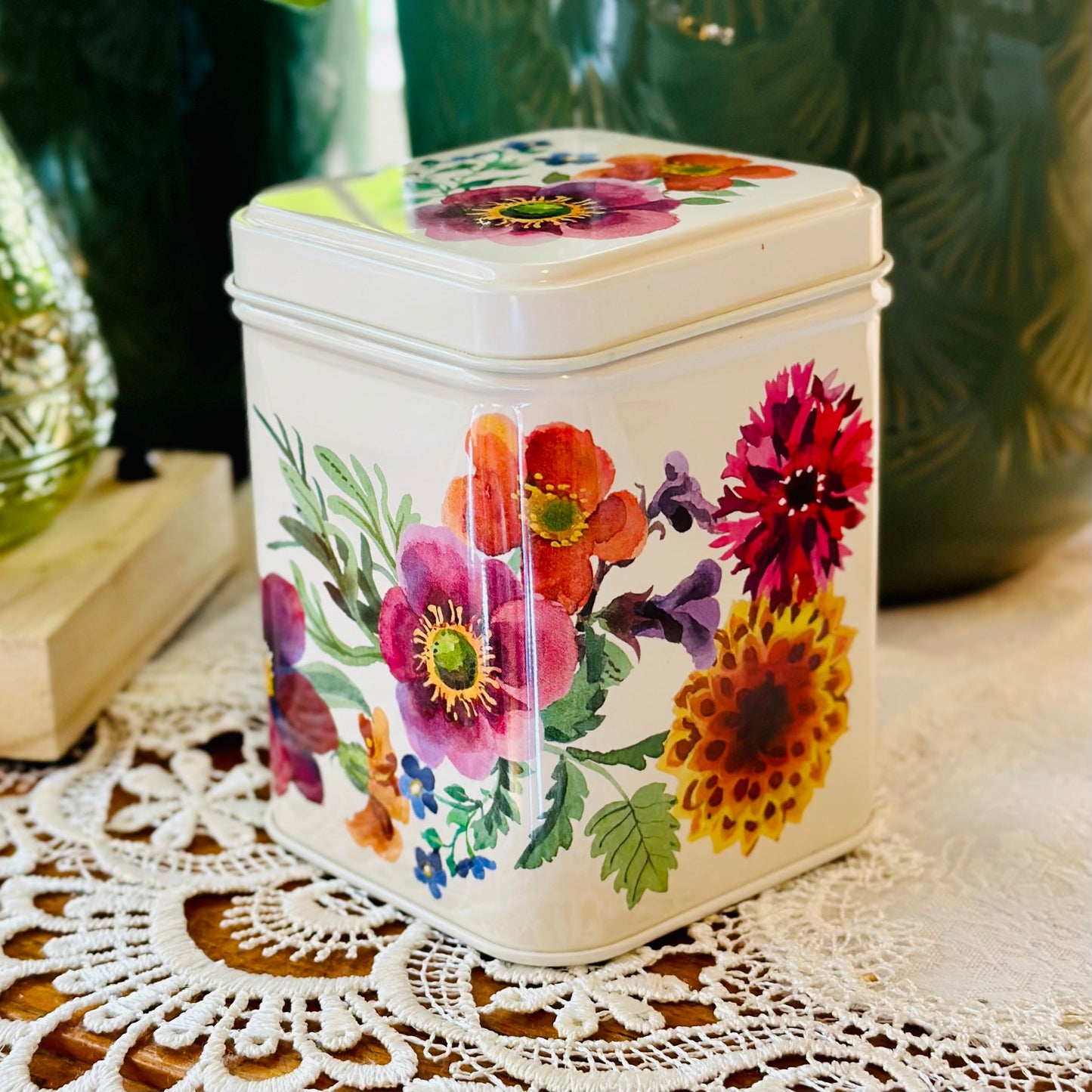 'Garden Flowers' by Emma Bridgewater Small Square Tin - Hollyhock Hill