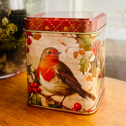 ‘Vintage Robin' Small Square Tin