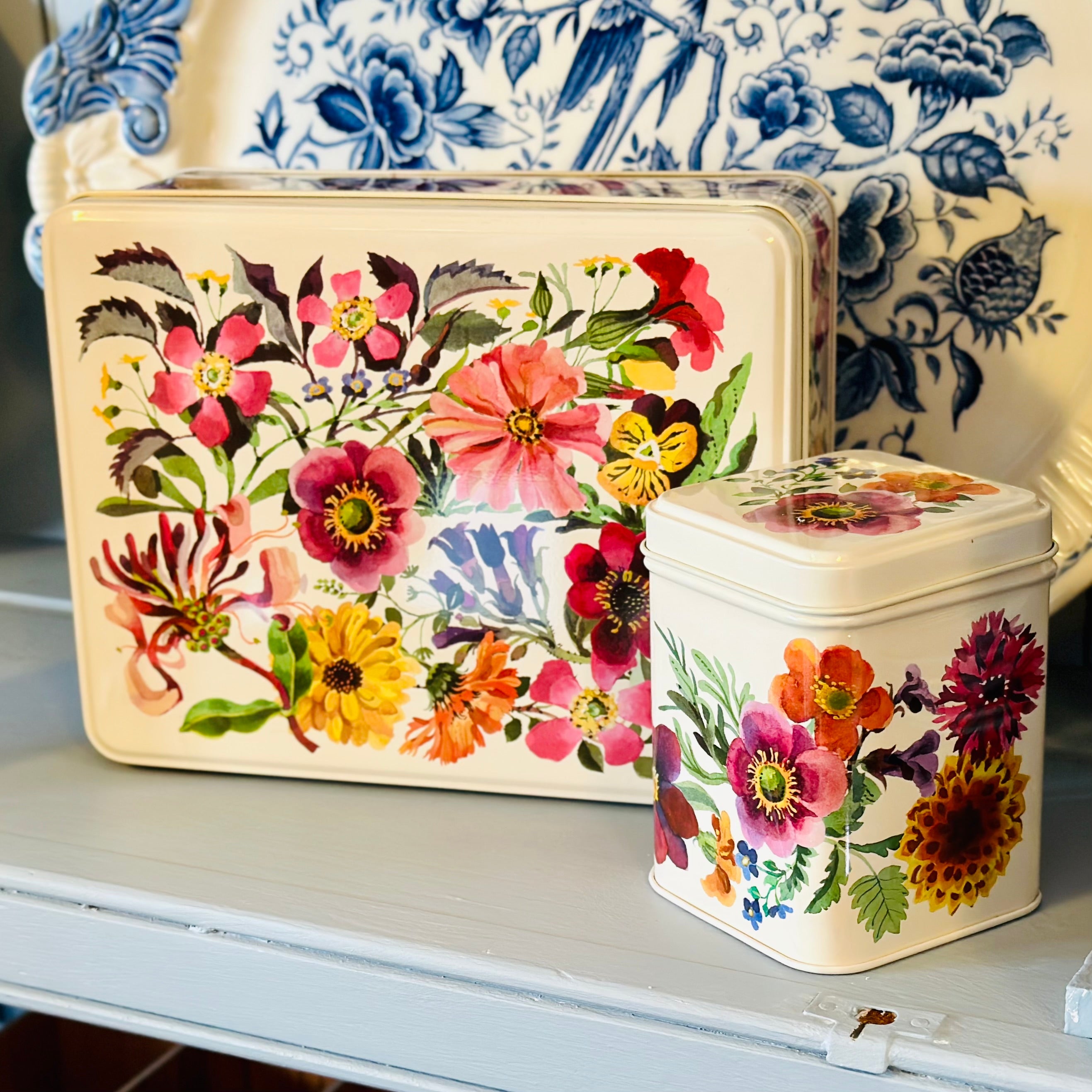 'Garden Flowers' by Emma Bridgewater Small Square Tin - Hollyhock Hill