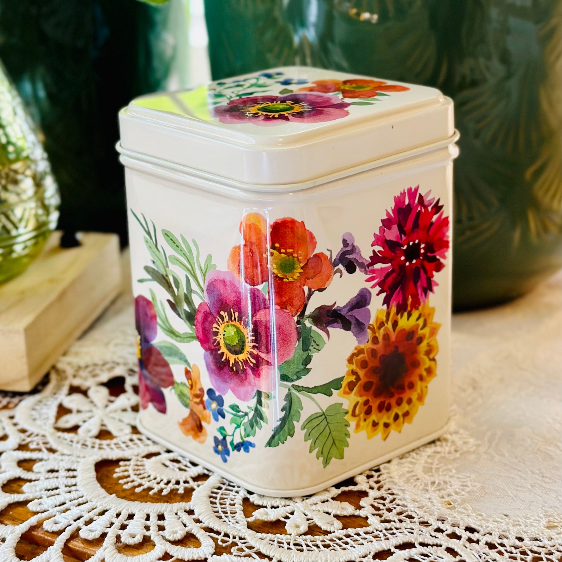 'Garden Flowers' by Emma Bridgewater Small Square Tin - Hollyhock Hill