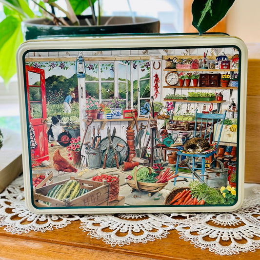 'Garden Shed' by Tracy Hall Large Collectable Tin - Hollyhock Hill