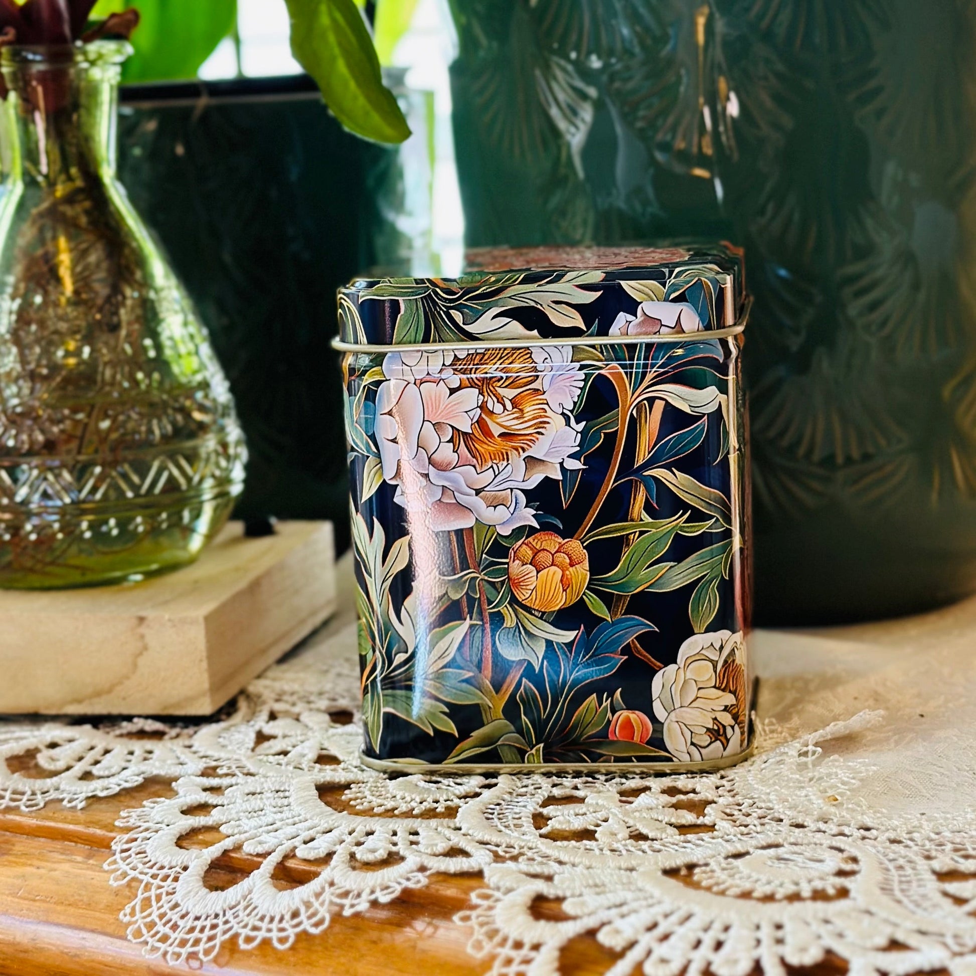 'Peony' Arts and Crafts Small Square Tin - Hollyhock Hill