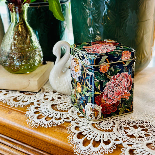 'Peony' Arts and Crafts Small Square Tin - Hollyhock Hill