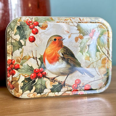 'Vintage Robin' by Elite Gift Boxes Small Rectangle Collectable Tin - Hollyhock Hill